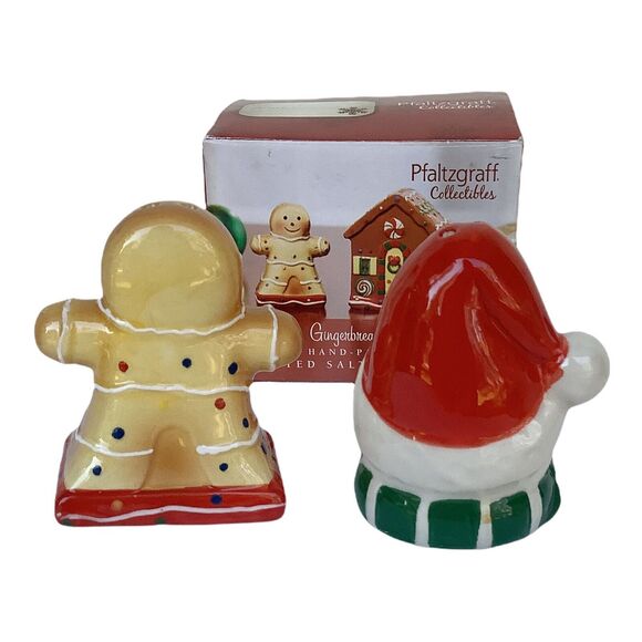 Pfaltzgraff Salt and Pepper Shaker Set NIB 3” Gingerbread Man & Snowman - Picture 4 of 5